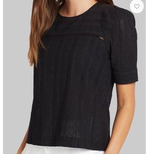 ALC Wallis Embroidered Puffed Sleeves Blouse Black Size 2